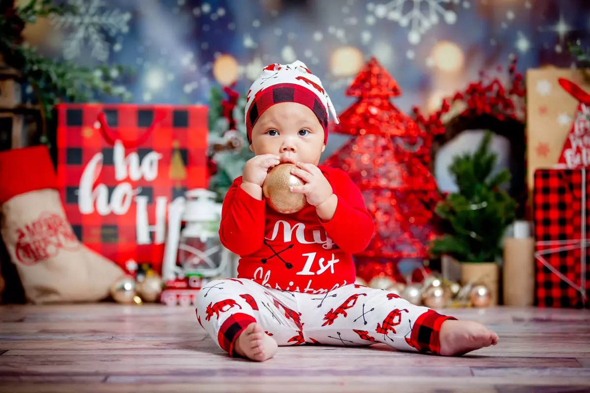 Baby in a festive Christmas setting