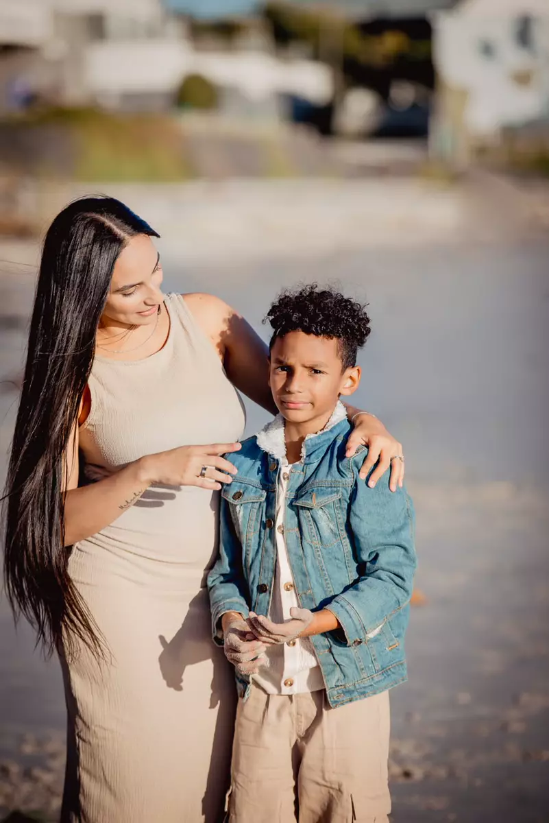 Mother and son outdoors